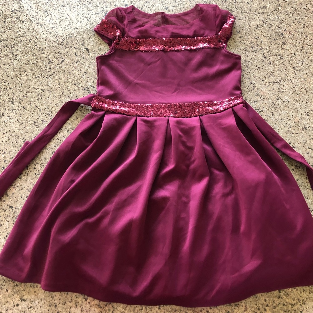BonnieJean- Burgandy sequin dress-Size 16